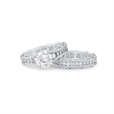 two white gold wedding rings with diamonds