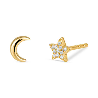 a pair of yellow gold earrings with white diamonds