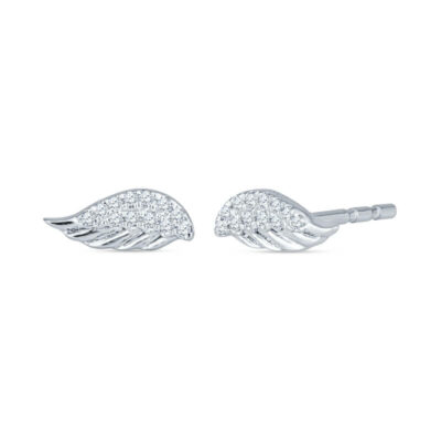 two white gold angel wings with diamonds on them