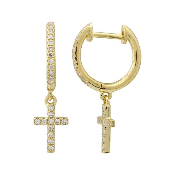 a pair of earrings with a cross on it