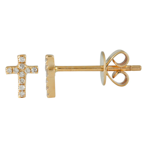 a pair of earrings with a cross design