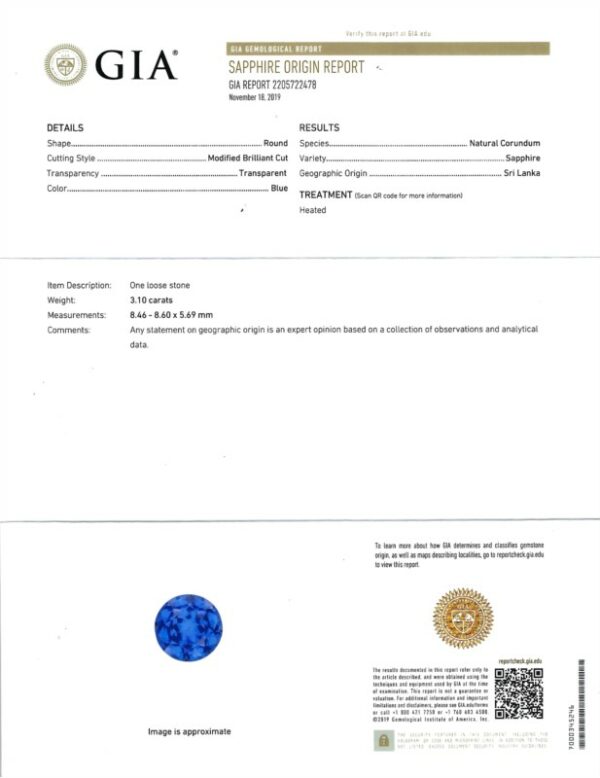 a certificate for a blue diamond
