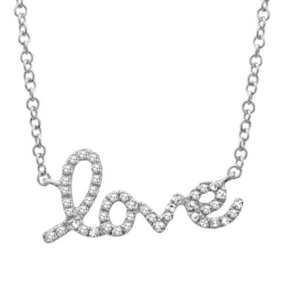 a necklace with the word love written on it