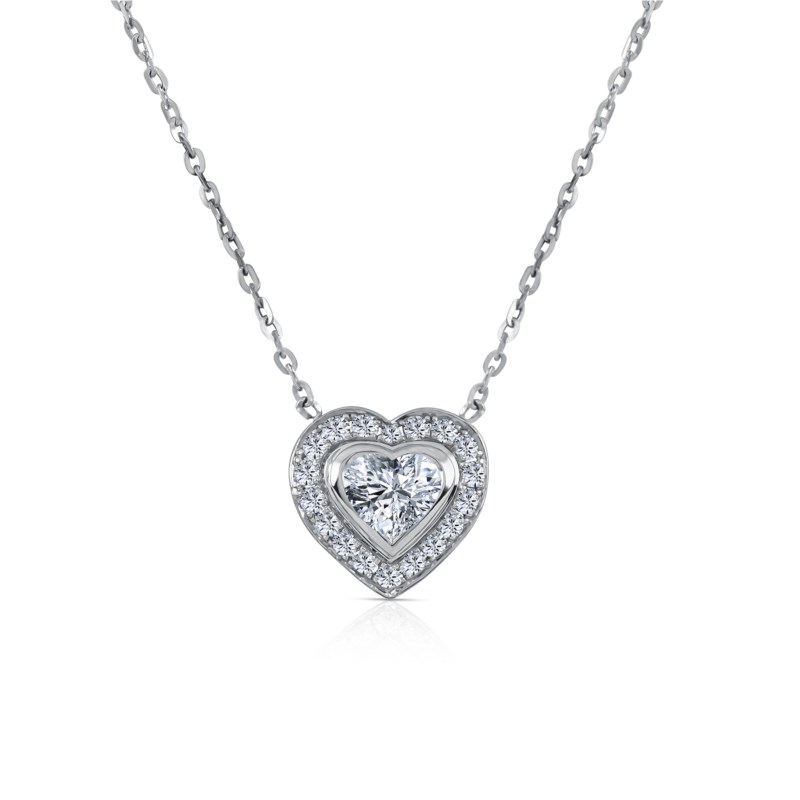 Petite Heart Shaped Single Diamond Heart Pendant in 14K White Gold (0.05ct)