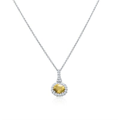 a yellow and white diamond pendant on a chain