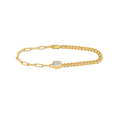 a gold chain bracelet with a diamond clasp
