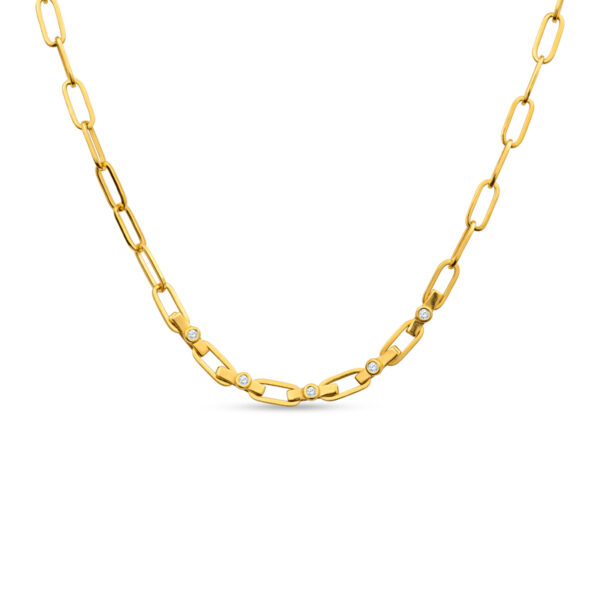 a gold chain with diamonds on it