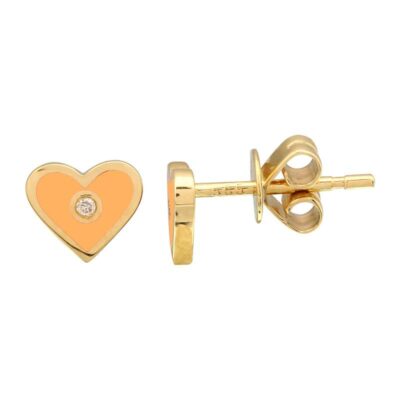a pair of yellow and white heart shaped earrings