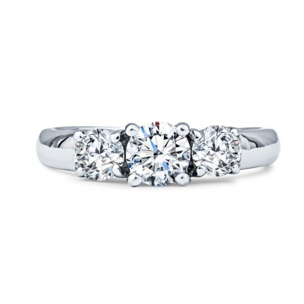 three stone engagement ring with round diamonds