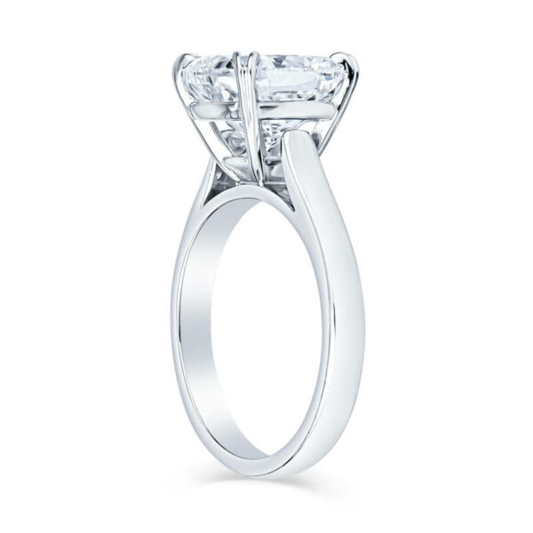 a three stone engagement ring with an oval cut diamond in the center