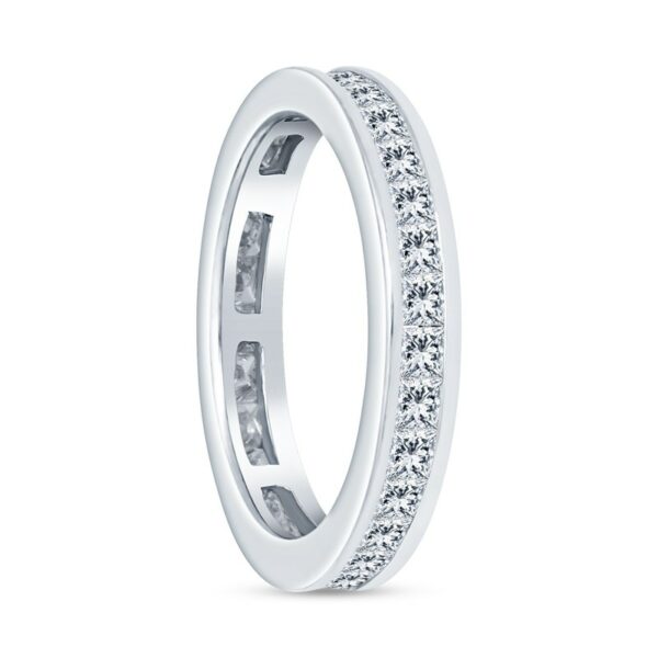 a white gold wedding ring with diamonds
