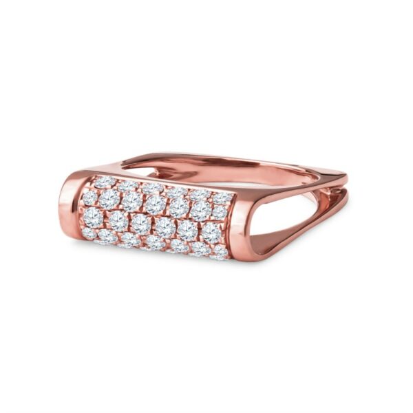 a rose gold ring with white diamonds