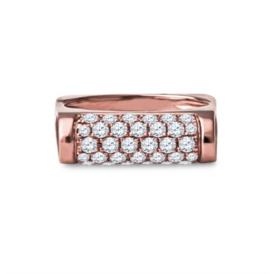 a rose gold ring with white diamonds