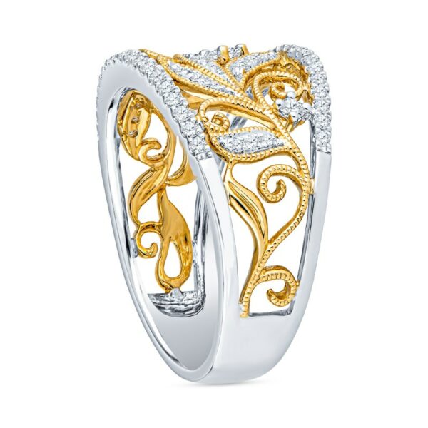 two tone gold and silver ring with diamond accents