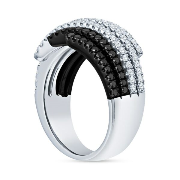 two black and white diamond rings on top of each other