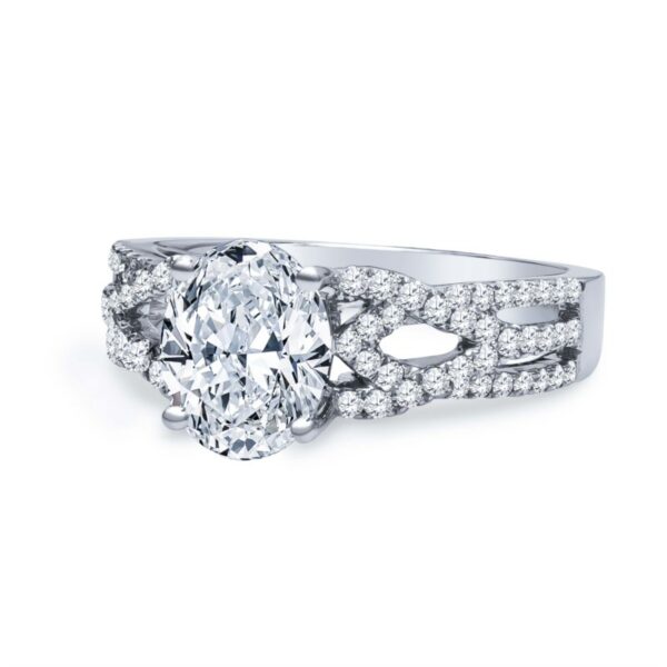an oval cut diamond ring with double rows of diamonds on the band