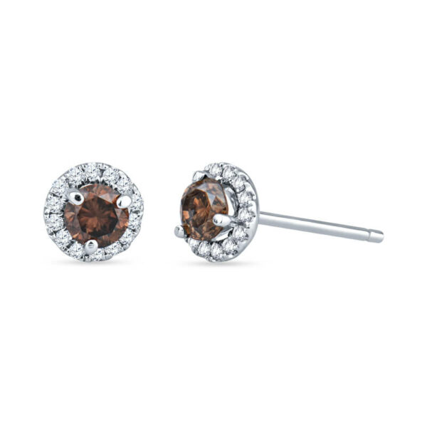 a pair of brown and white diamond earrings