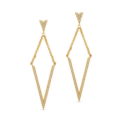 a pair of gold earrings with diamonds