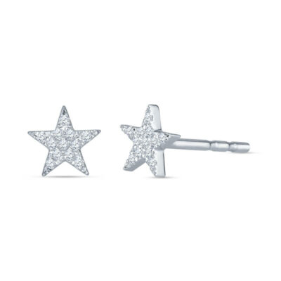 a pair of white gold and diamond star earrings