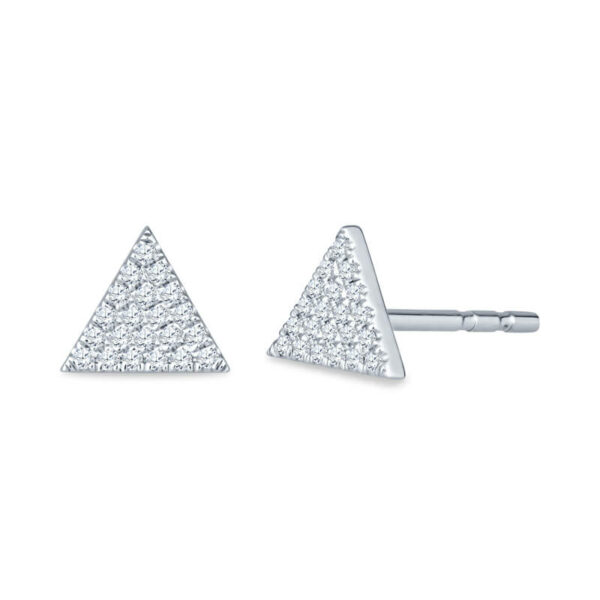 a pair of triangle shaped diamond earrings
