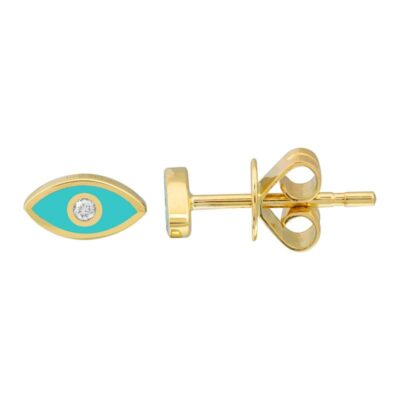 a pair of gold and blue enamel earrings