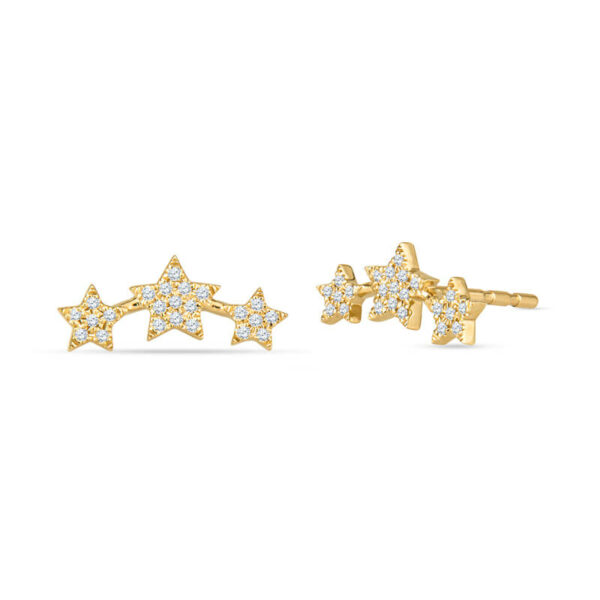 a pair of yellow gold earrings with white diamonds