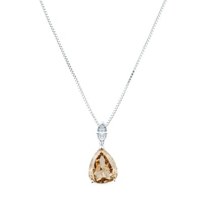 a necklace with a pear shaped pendant on a chain