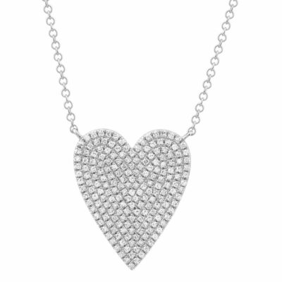 a heart shaped necklace with diamonds on it
