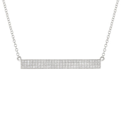 a silver necklace with white diamonds on it
