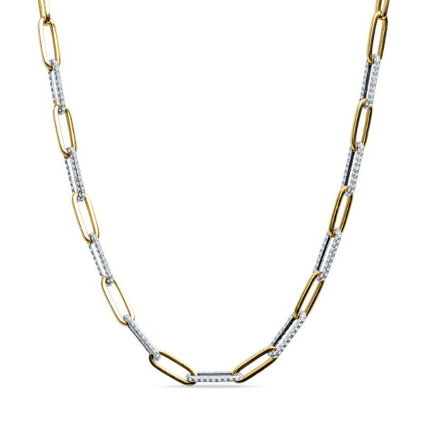 a gold and silver necklace with two tone chains