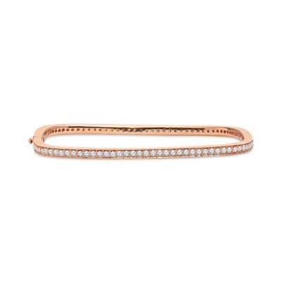 a rose gold bang bracelet with white stones