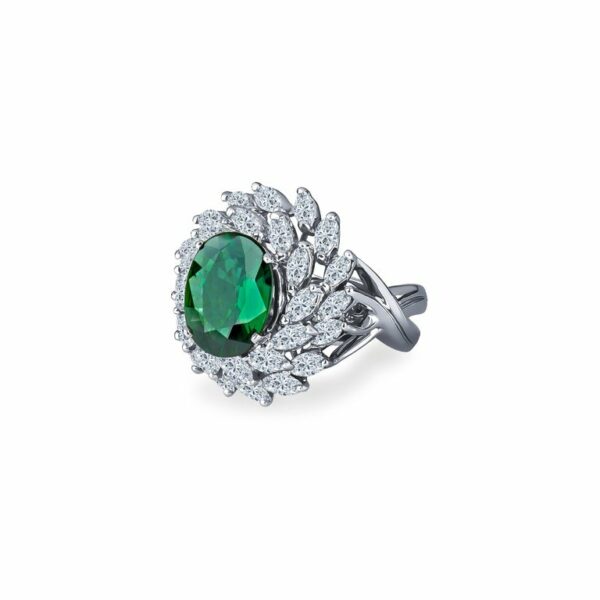 a green ring with diamonds surrounding it