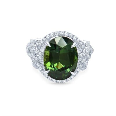 a green and white diamond ring