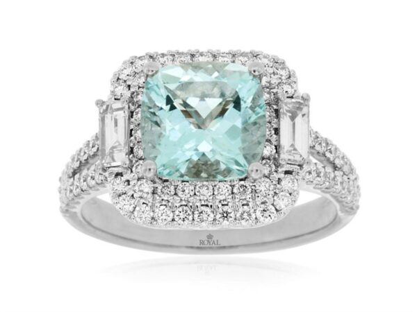 an aqua and white topazte ring with diamonds