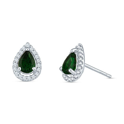 a pair of green earrings with diamonds