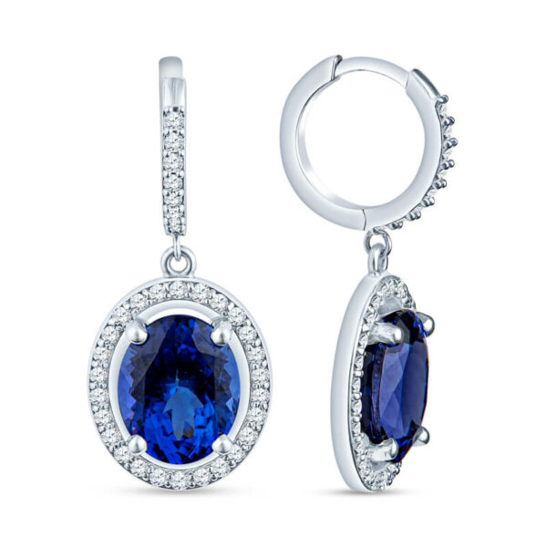 a pair of earrings with blue sapphire and diamonds