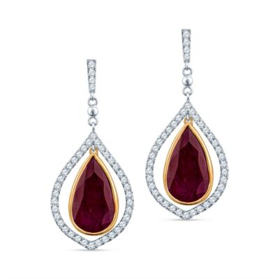 a pair of earrings with a tear shaped drop