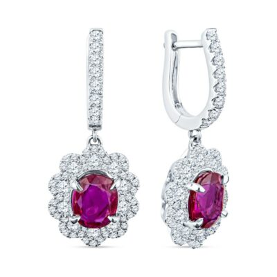 a pair of ruby and diamond earrings