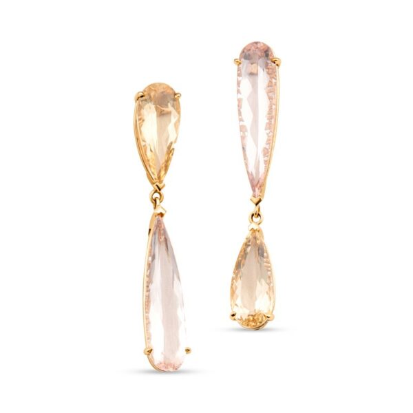 two pairs of gold earrings with pink stones