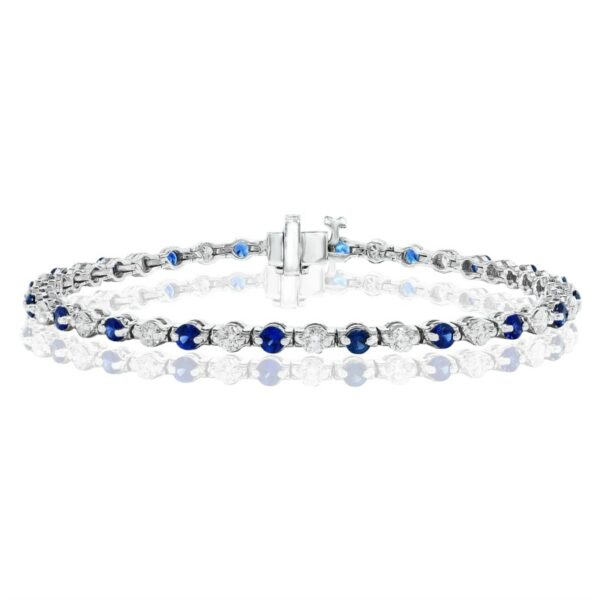 a bracelet with blue and white beads