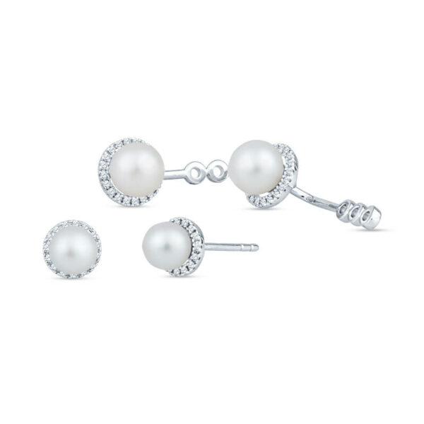three pairs of pearl and diamond earrings