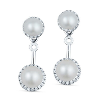 a pair of white pearl and diamond earrings