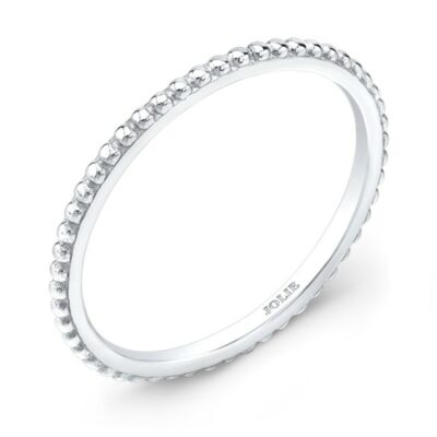 a white gold wedding band with beaded edges