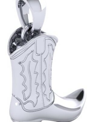 a silver charm with a cowboy boot on it