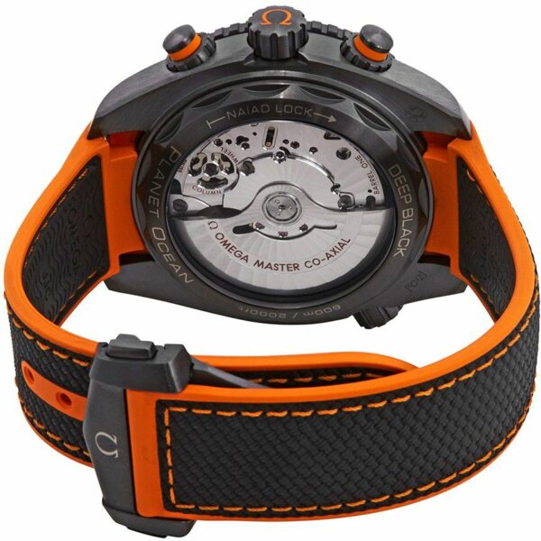 an orange and black watch on a white background