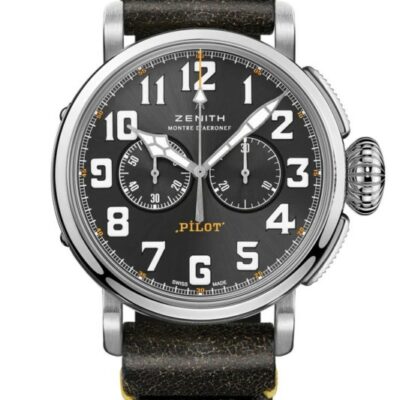 a black and silver watch with brown leather straps