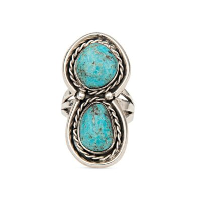 two turquoise stone rings on a white background