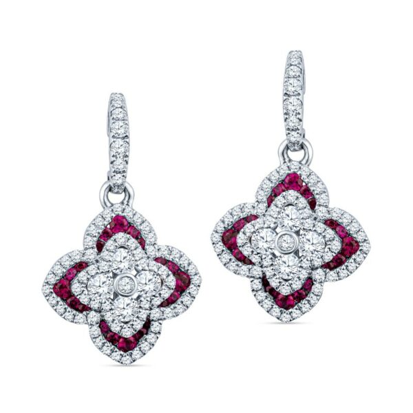a pair of diamond and ruby earrings