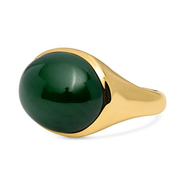 an oval green stone ring with gold accents