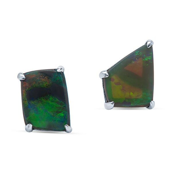 a pair of square shaped earrings with black opal